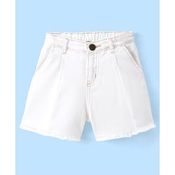Pine Kids Cotton Blend Mid Thigh Length Solid Color Denim Shorts - White