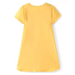 Pine Kids Cotton Knit Half Sleeves Night Gown Text Print - Yellow