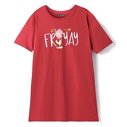 Pine Kids 100% Cotton Knit Half Sleeves Nighty With Flower Print - Red