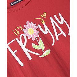 Pine Kids 100% Cotton Knit Half Sleeves Nighty With Flower Print - Red