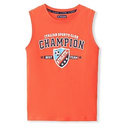 Pine Kids 100% Cotton Knit Sleeveless T-Shirt Varsity Print -Orange