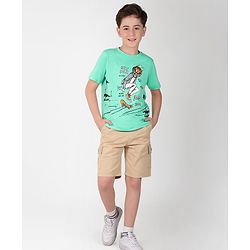 Pine Kids Cotton Half Sleeves T-Shirt Skating Print - Spring Bud