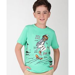 Pine Kids Cotton Half Sleeves T-Shirt Skating Print - Spring Bud