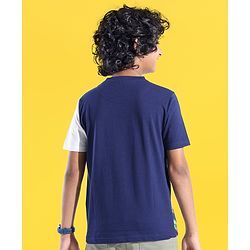 Pine Kids 100% Cotton Knit Half Sleeves T-Shirt Floral Print - Blue Depth