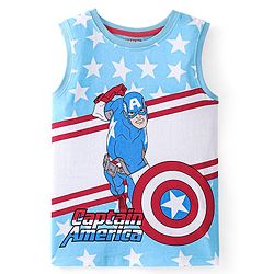 Pine Kids Marvel  Cotton Knit Sleeveless T-Shirt with Captain America Graphics -Blue