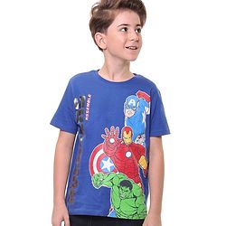 Pine Kids Marvel 100% Cotton Knit Half Sleeves T-Shirt Avengers Print - Navy Blue