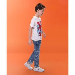 Pine Kids Marvel Cotton Knit Half Sleeves With Front & Back Spiderman Graphics T-Shirt - White