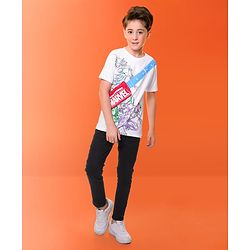 Pine Kids Marvel 100% Cotton Knit Half Sleeves T-Shirt with Fanny Bag and Avengers Graphics- White
