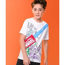 Pine Kids Marvel 100% Cotton Knit Half Sleeves T-Shirt with Fanny Bag and Avengers Graphics- White