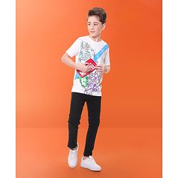 Pine Kids Marvel 100% Cotton Knit Half Sleeves T-Shirt with Fanny Bag and Avengers Graphics- White