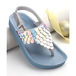 Pine Kids Sandals with Velcro Closure & Fish Scale Detailing - Blue