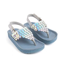 Pine Kids Sandals with Velcro Closure & Fish Scale Detailing - Blue