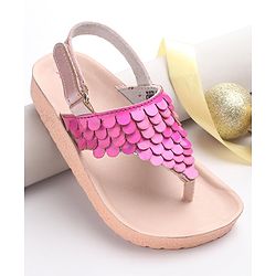 Pine Kids Sandals with Velcro Closure & Fish Scale Detailing - Pink