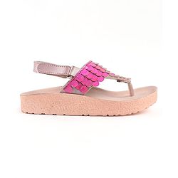 Pine Kids Sandals with Velcro Closure & Fish Scale Detailing - Pink