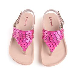 Pine Kids Sandals with Velcro Closure & Fish Scale Detailing - Pink