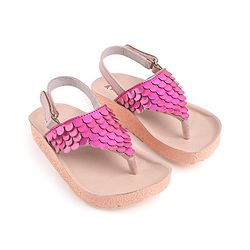 Pine Kids Sandals with Velcro Closure & Fish Scale Detailing - Pink