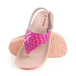 Pine Kids Sandals with Velcro Closure & Fish Scale Detailing - Pink