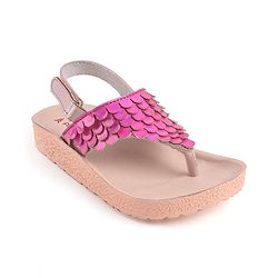 Pine Kids Sandals with Velcro Closure & Fish Scale Detailing - Pink
