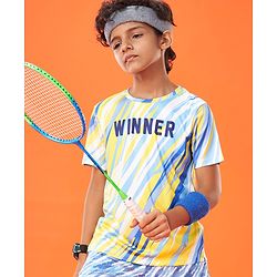 Pine Active Half Sleeves High Stretch T-Shirt Text Print - Multicolor