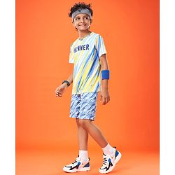 Pine Active Half Sleeves High Stretch T-Shirt Text Print - Multicolor