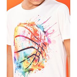Pine Active Half Sleeves High Stretch T-Shirt Basketball Print - White