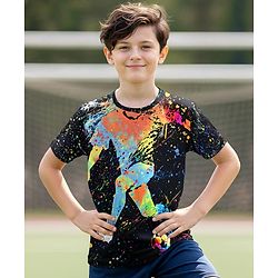 Pine Active Half Sleeves T-Shirt  Football Theme Print - Black