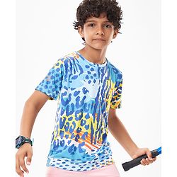 Pine Active Half Sleeves High Stretch T-Shirt Abstract Print - Multicolor
