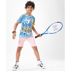 Pine Active Half Sleeves High Stretch T-Shirt Abstract Print - Multicolor