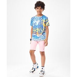 Pine Active Half Sleeves High Stretch T-Shirt Abstract Print - Multicolor