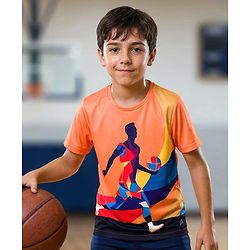 Pine Active Half Sleeves High Stretch T-Shirt Ball Print - Orange