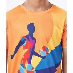 Pine Active Half Sleeves High Stretch T-Shirt Ball Print - Orange
