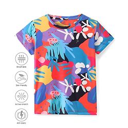 Pine Active Half Sleeves High Stretch T-Shirt Leaf Print- Multicolour