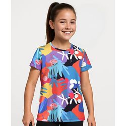 Pine Active Half Sleeves High Stretch T-Shirt Leaf Print- Multicolour