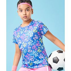 Pine Active Half Sleeves High Stretch T-Shirt Abstract Print - Multicolour