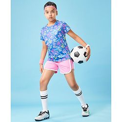 Pine Active Half Sleeves High Stretch T-Shirt Abstract Print - Multicolour