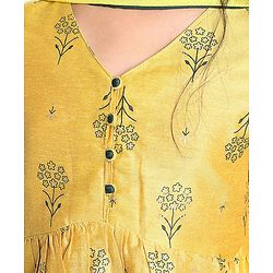 Pine Kids Silk Viscose Woven Half Sleeves Gold Foil Floral Printed Kurti Salwar Set with Shaded Dupatta- Yellow