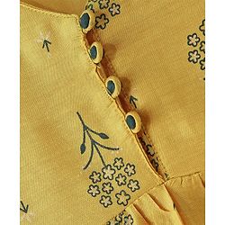 Pine Kids Silk Viscose Woven Half Sleeves Gold Foil Floral Printed Kurti Salwar Set with Shaded Dupatta- Yellow