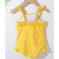 Pine Kids Sleeveless V Cut Swimsuit with Frill Detailing Solid Colour - Yellow