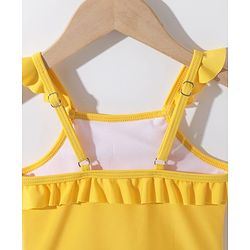Pine Kids Sleeveless V Cut Swimsuit with Frill Detailing Solid Colour - Yellow
