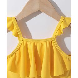 Pine Kids Sleeveless V Cut Swimsuit with Frill Detailing Solid Colour - Yellow