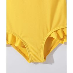 Pine Kids Sleeveless V Cut Swimsuit with Frill Detailing Solid Colour - Yellow