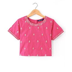 Pine Kids Viscose Woven Half Sleeves Chanderi Lehenga Choli Set with Dupatta Set & Floral Embroidery -  Pink