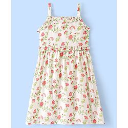 Pine Kids Cotton Woven Sleeveless Frock Floral Print - White