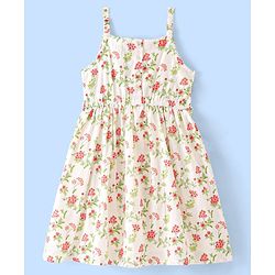 Pine Kids Cotton Woven Sleeveless Frock Floral Print - White