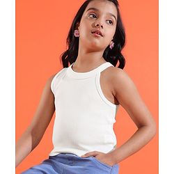 Pine Kids Cotton Sleeveless Solid Colored Tank Top - Snow White