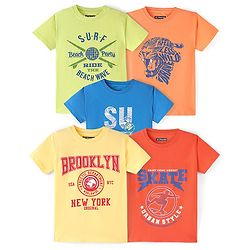 Pine Kids Cotton Knit Half Sleeves  T-Shirts Text Print Pack of 5 - Multicolour