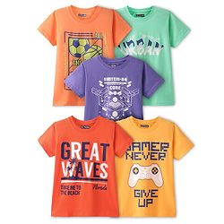 Pine Kids Cotton Knit Half Sleeves Balls & Text Printed T-Shirts Pack of 5- Multicolour