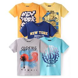 Pine Kids Cotton Knit Half Sleeves Text Printed T-Shirts Pack of 5 - Multicolour