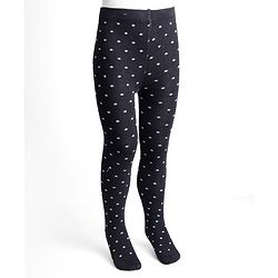 Pine Kids Cotton Nylon Full Length Footed Jaquard Tights Polka Dot Design - Black
