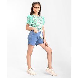 Pine Kids Cotton Woven Mid Thigh Length  Shorts Solid Colour - Light Blue
